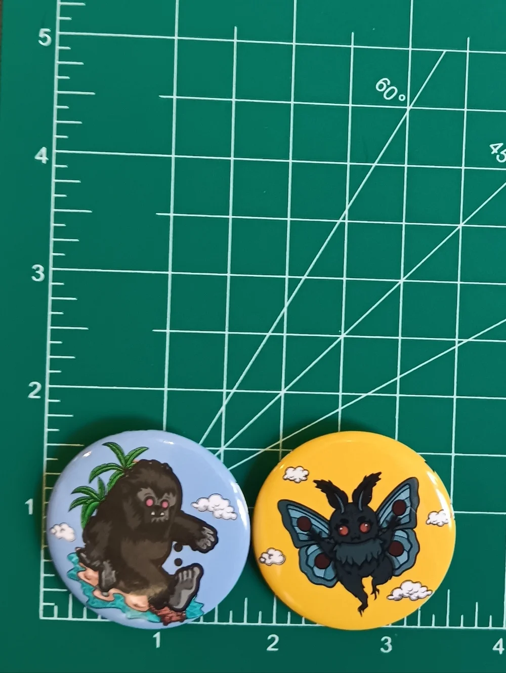 Cute Cryptid Creature Kawaii Button, Backpack Pin Set, Bigfoot & MothMan Montser - Picture 5 of 5